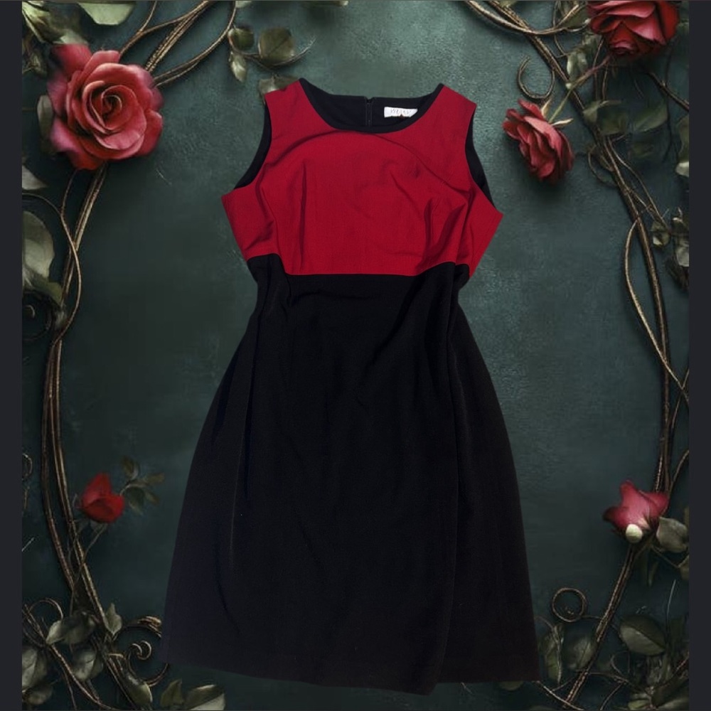 Kasper Red and Black Sleeveless Colorblock Sheath Dress